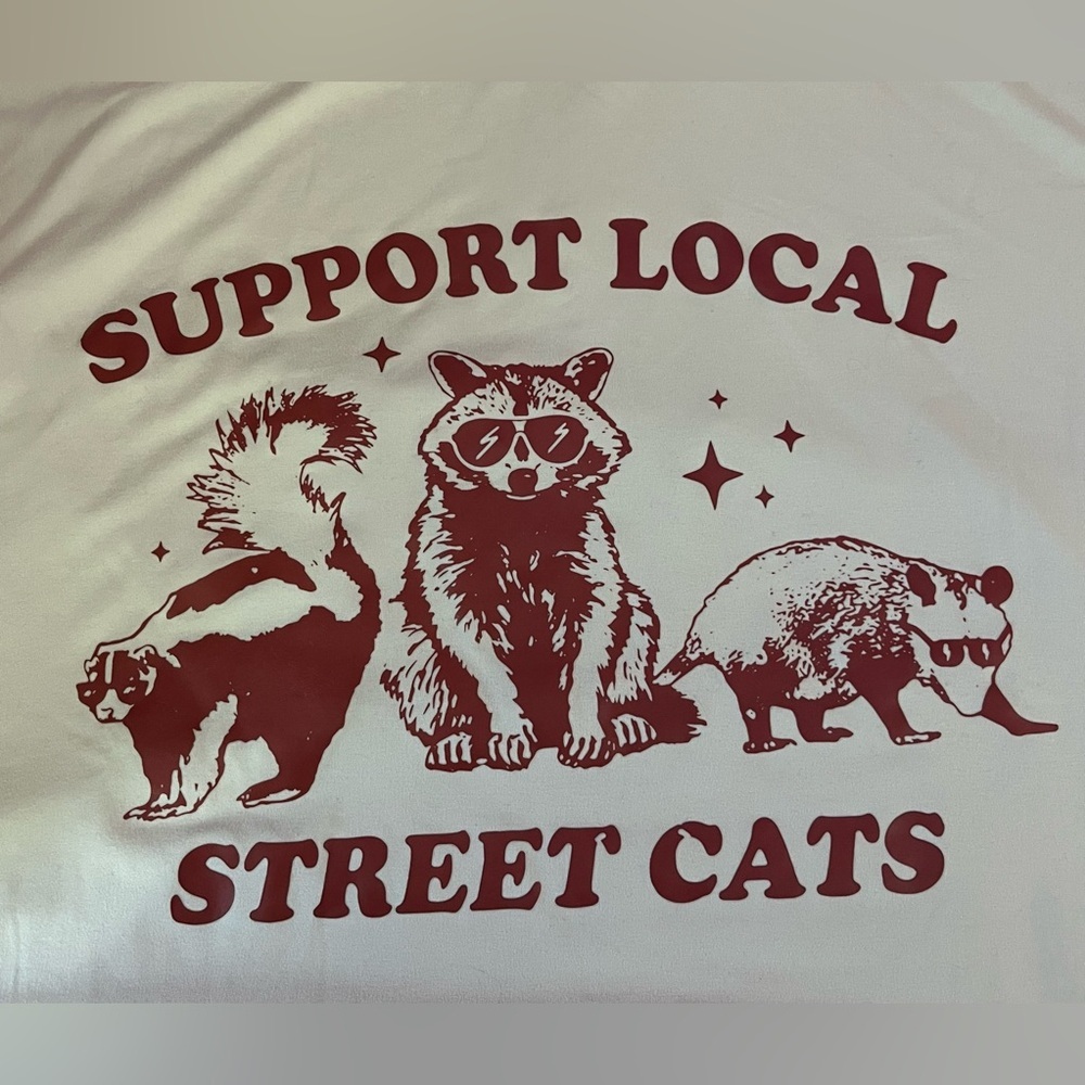NWOT SHEIN Cream and Red Cat Graphic T-Shirt